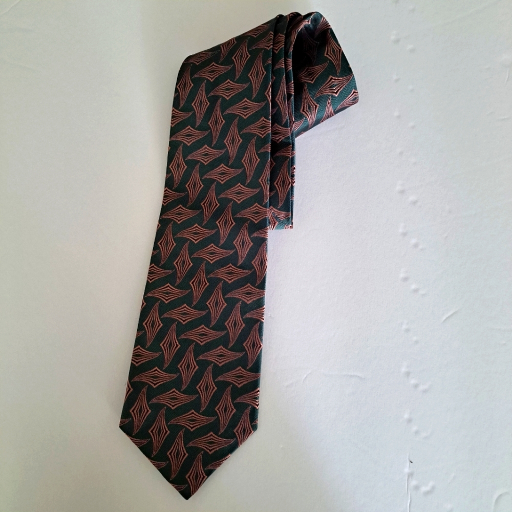 AGINCOURT Green Copper Black All Silk Imported Fabric Hand Finished Neck Tie